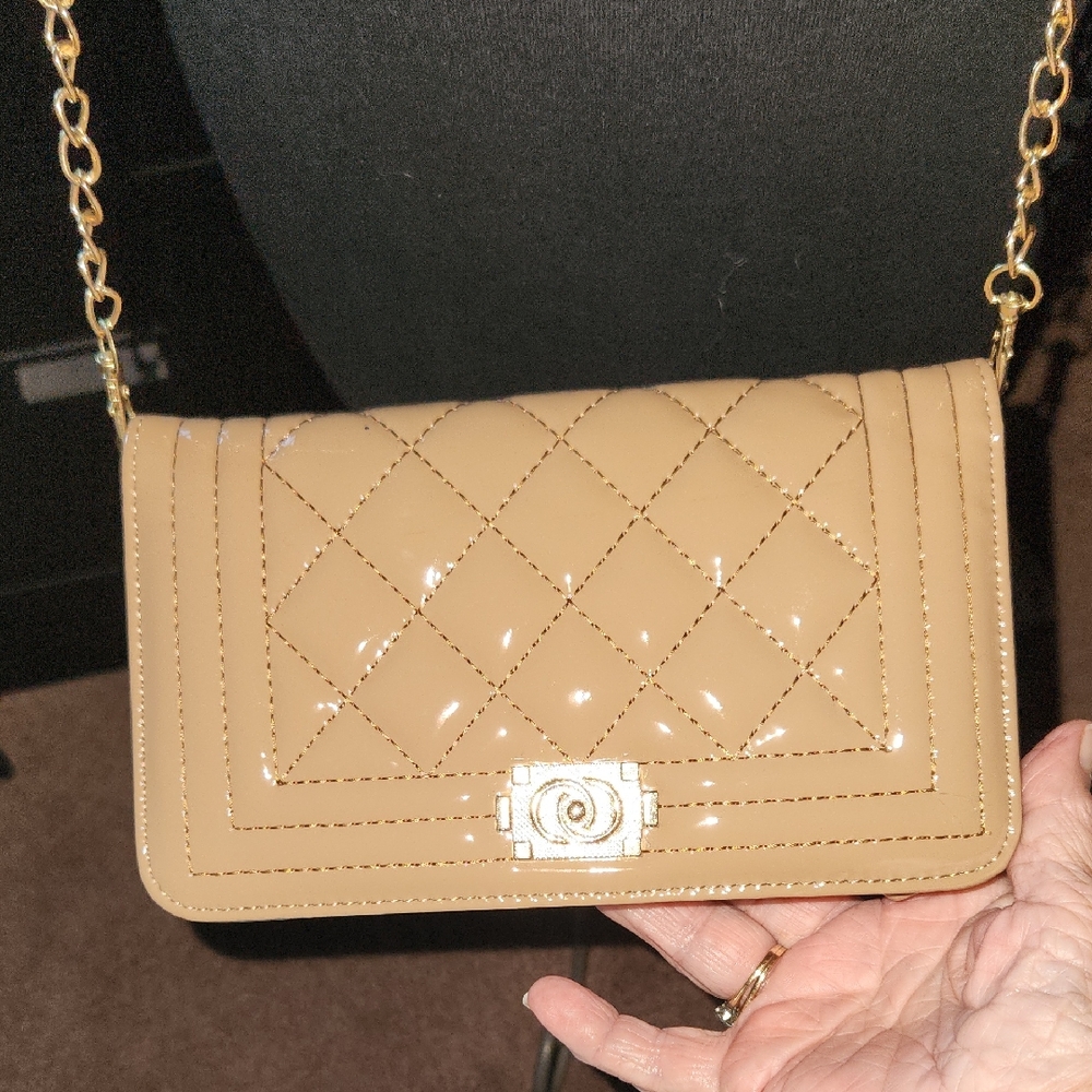 Elegant Tan Quilted Chain Bag